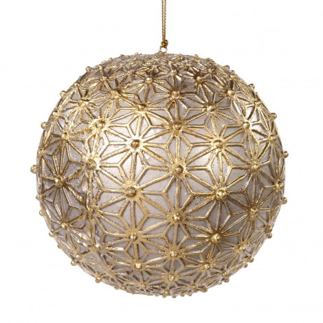 Závěsná dekorace - koule s hvězdicovou sítí, crémová, zlatá