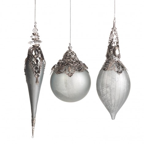 Závěsná dekorace - koule, rampouch, šiška, šedostříbrná, šperk