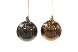 Závěsná dekorace - rýhovaná koule, bronzová, hnědá