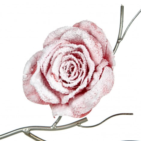 Závěsná dekorace - zasněžená růže, červená