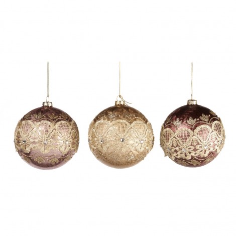 Závěsná dekorace - ledová koule s krajkovým prstencem, krémová, lila, burgundy