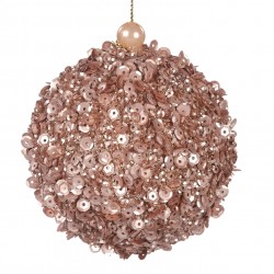 Závěsná dekorace - koule zdobená flitry a perlou, růžová