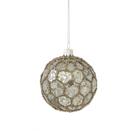 Závěsná dekorace - koule s motivem plástve, antik dekor, stříbrná