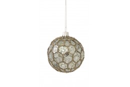 Závěsná dekorace - koule s motivem plástve, antik dekor, stříbrná
