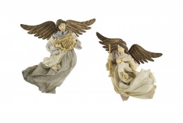 Závěsná dekorace - anděl v letu, šedý, krémový