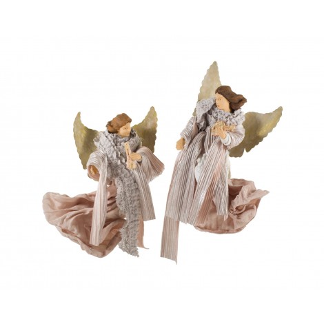 Závěsná dekorace - anděl v letu s krajkou a plechovými křídly, růžový