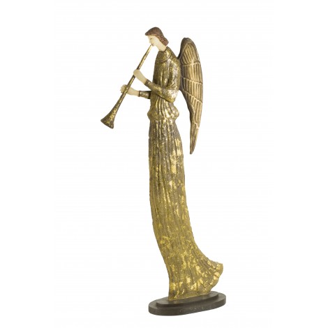 Dekorace - zlatý kovový anděl s trubkou