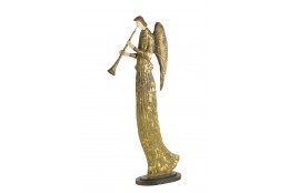Dekorace - zlatý kovový anděl s trubkou